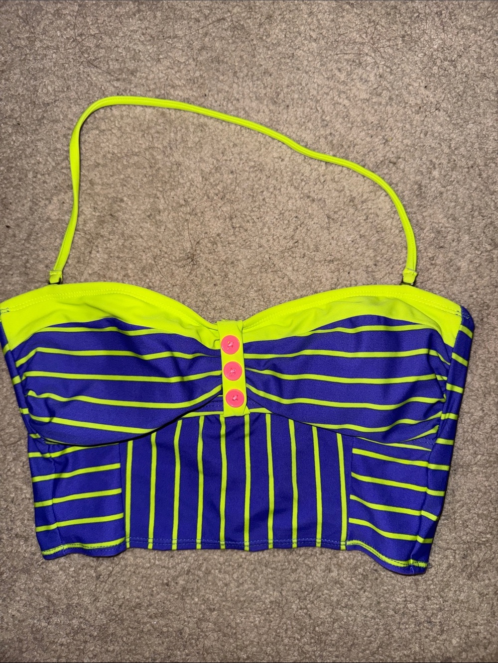 Arizona Jean Company Neon Yellow and Royal Blue Striped Bikini Top